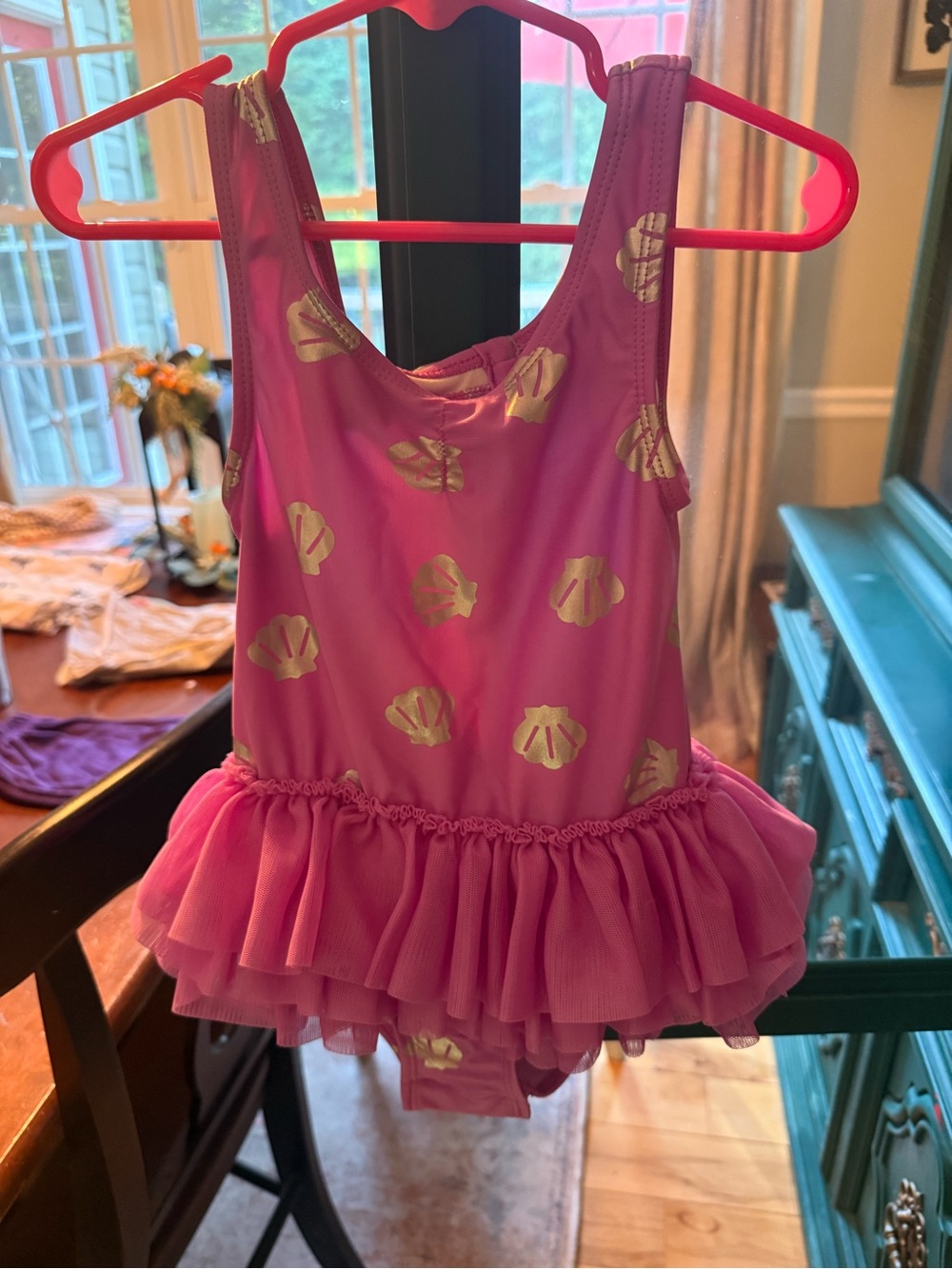 Cat & Jack Pink Gold Shell Tutu One-Piece Swimsuit